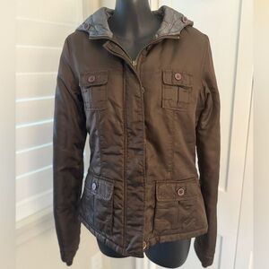 🤎 Garage Women’s Brown Utility Jacket with Quilted Hood Size XS